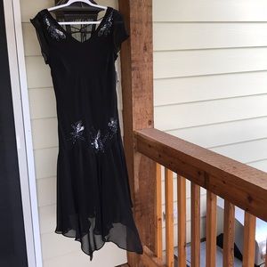 S.L. Fashions Black Drop Waist Beaded Black Dress